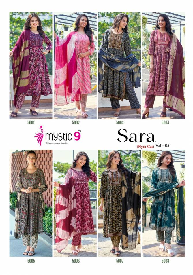 Sara Vol 5 By Mystic 9 Naira Cut Rayon Foil Printed Kurtis Wholesale Market In Surat